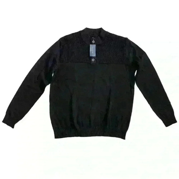 Club Room Mens Button Mock Neck Sweater Size L Deep Black - Picture 2 of 10